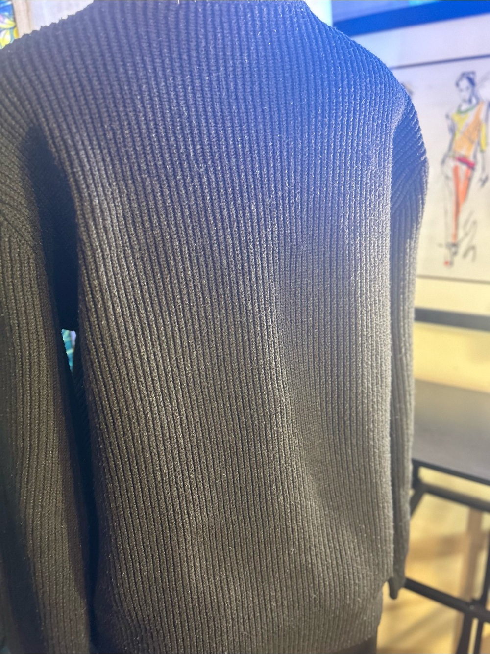 Celine Pre-Loved Black Ribbed Logo Crewneck Sweater -Unisex - Picture 6 of 9